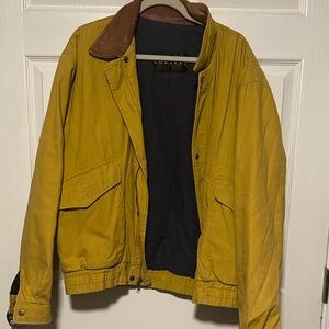 Men's Yellow mustard Jacket with Brown Collar vintage L T